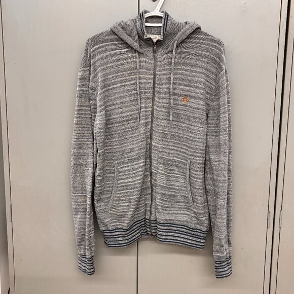 Penguin Munsingwear Gray Stripe Full Zip Hoodie Sweatshirt Pockets Men's XL - Picture 1 of 10